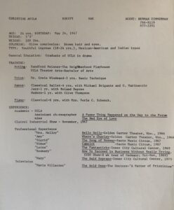 Christine Avila Acting Resume 1971