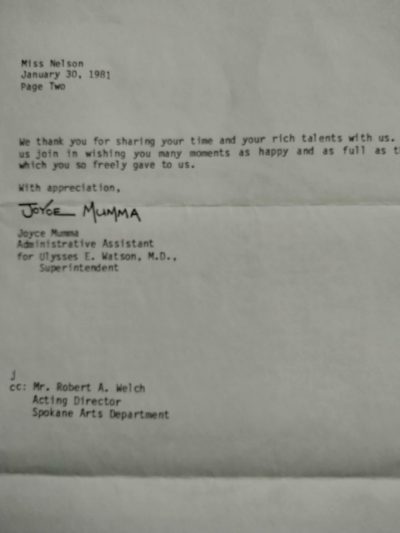 Affiliate Artist letter 1981