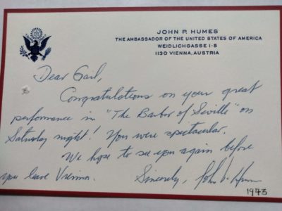 Thank you note from American Ambassador to Austria 1973