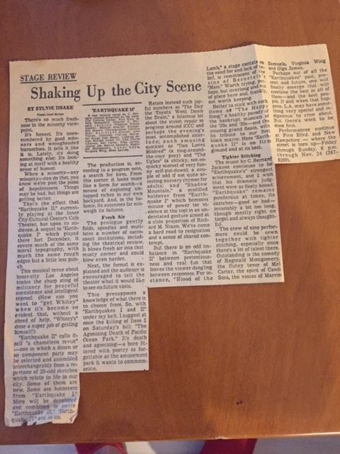 Los Angeles Times, (undated) STAGE REVIEW. Shaking Up the City Scene by Sylvie Drake, Times Staff Writer.
